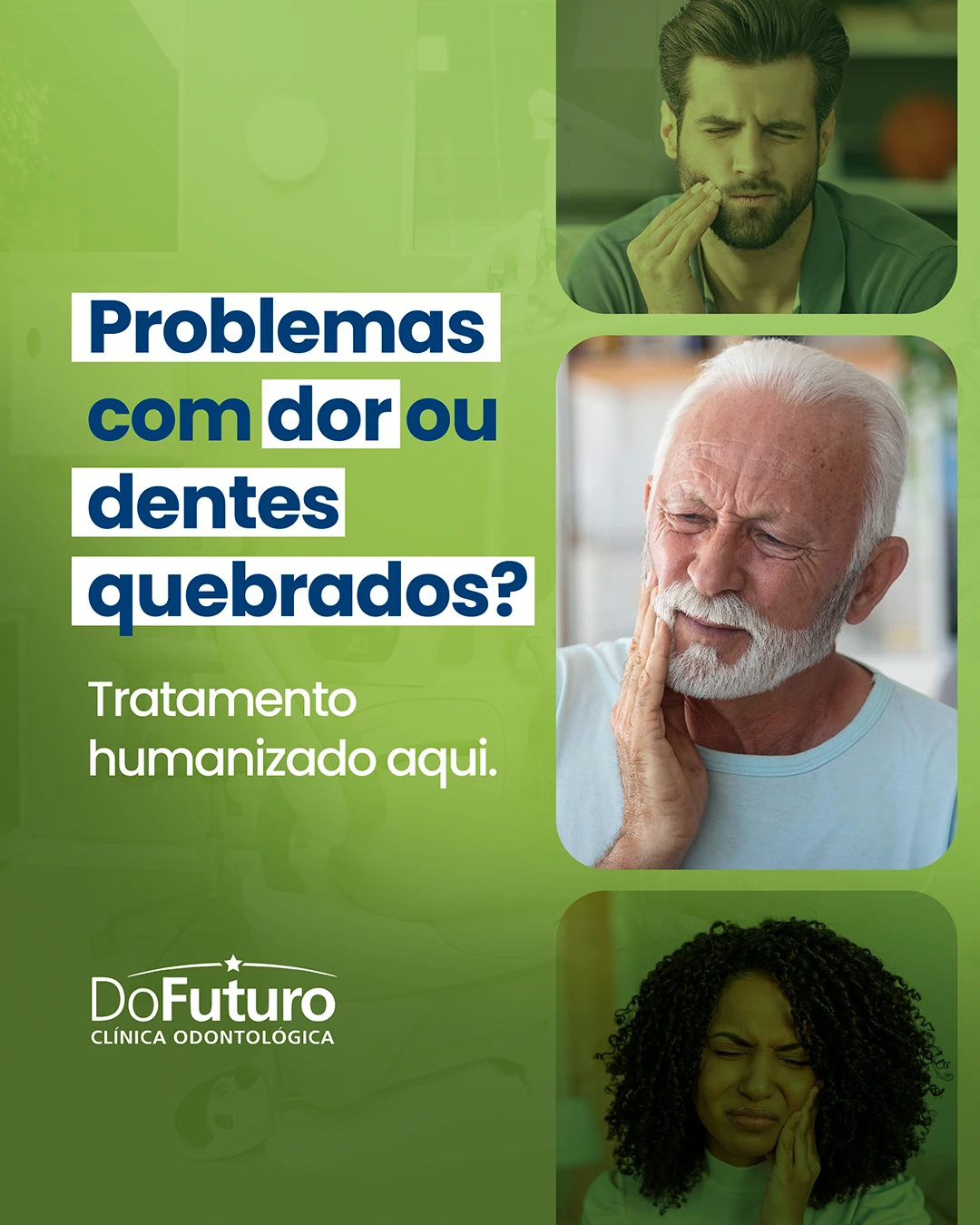 Desconforto constante e fraturas dentárias impactam a qualidade de vida e confiança ao sorrir.  | Clínica do Futuro